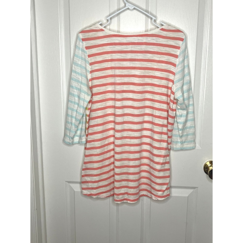 J. Jill V-neck Cotton Tunic 3/4 Sleeve Pastel Stripe Large Preppy Spring Casual‎ - Picture 2 of 6